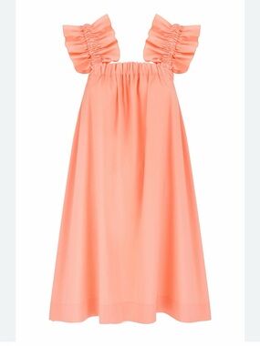 MONICA NERA Peachy Orange Gathered Dress /Size Small /
